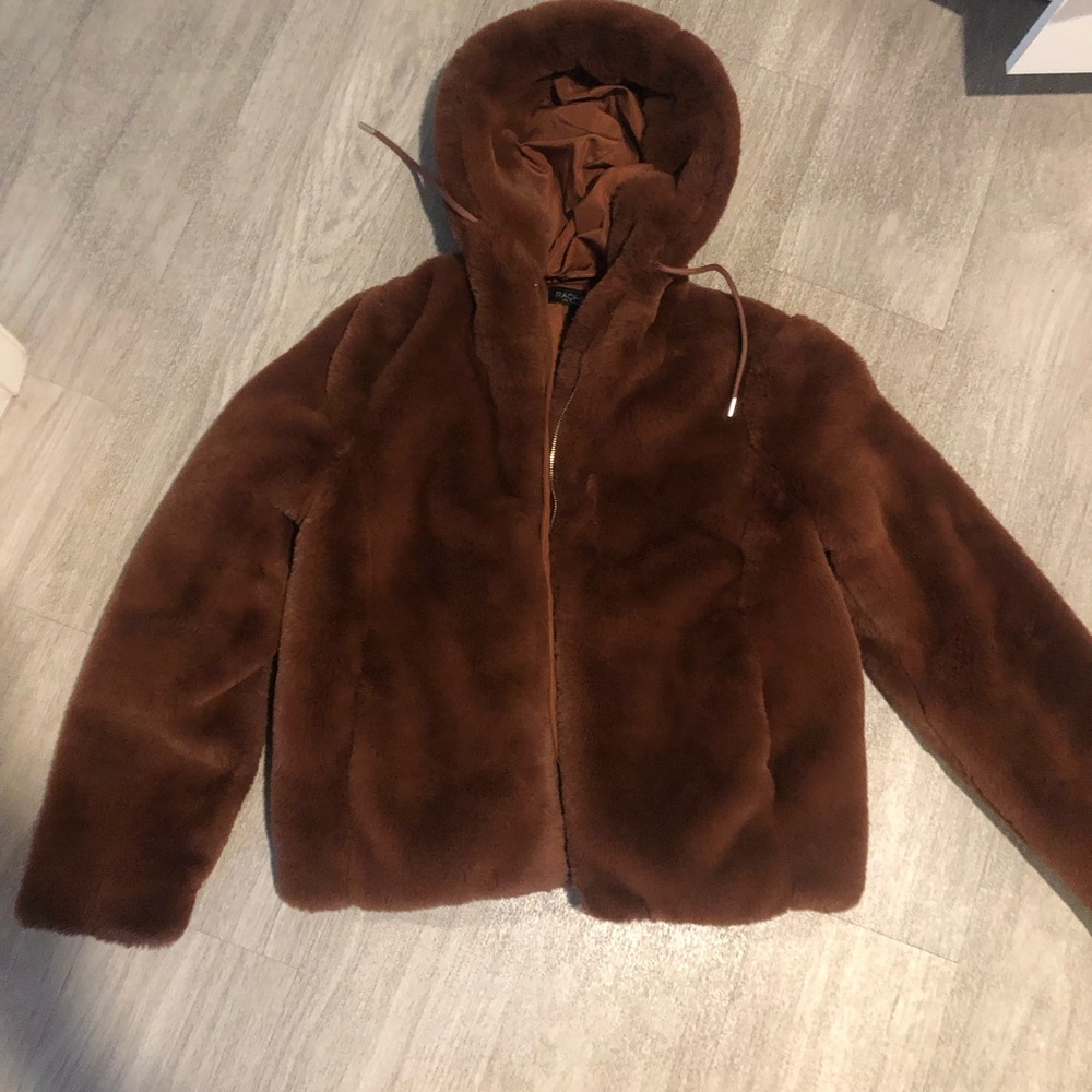 Rachel Zoe faux fur brown teddy Jacket S, new